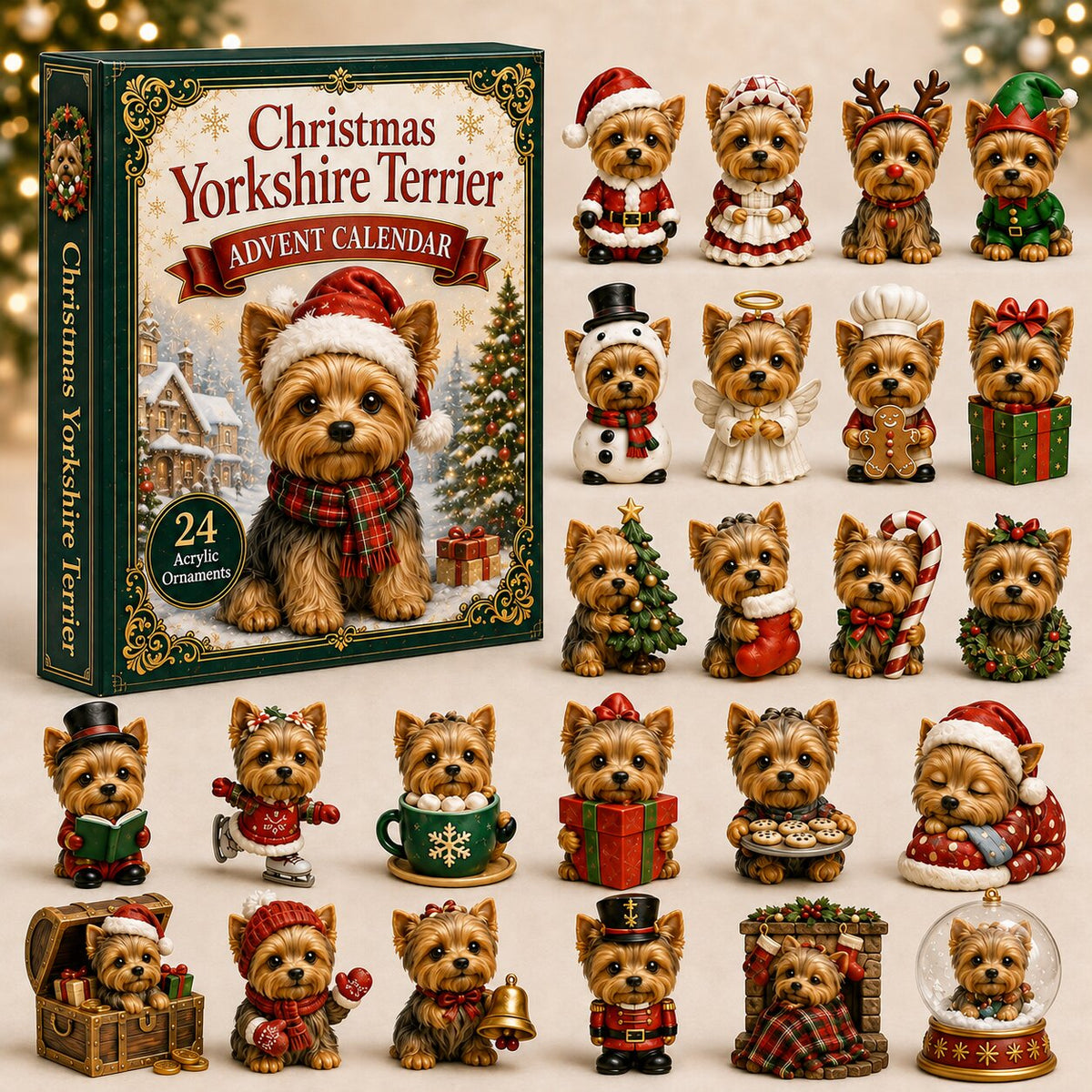 Christmas Yorkshire Terrier Advent Calendar 2026 - 24-Day Festive Countdown, Acrylic Charms Blind Box - Gift For Dog Lovers