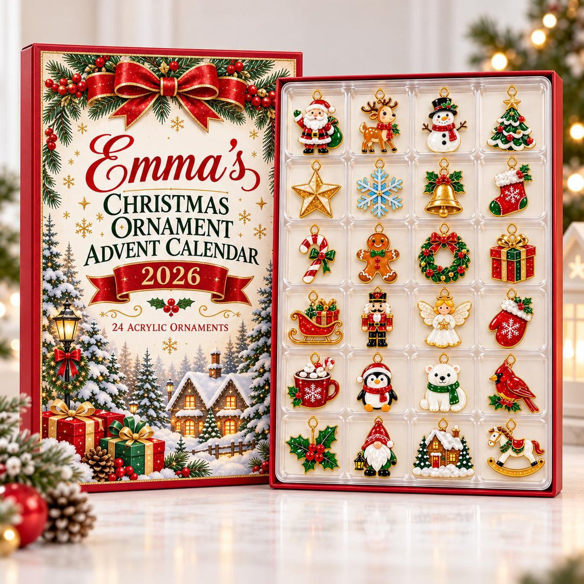 Personalized Christmas Advent Calendar 2026, 24 Acrylic Ornaments, Holiday Countdown Box, Custom Name Xmas Gift for Kids & Family John