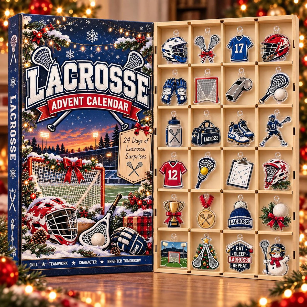 Lacrosse Advent Calendar 2026, 24 Day Christmas Countdown, Lacrosse Player Gift, Sports Team Acrylic Ornaments, Holiday Gift Set