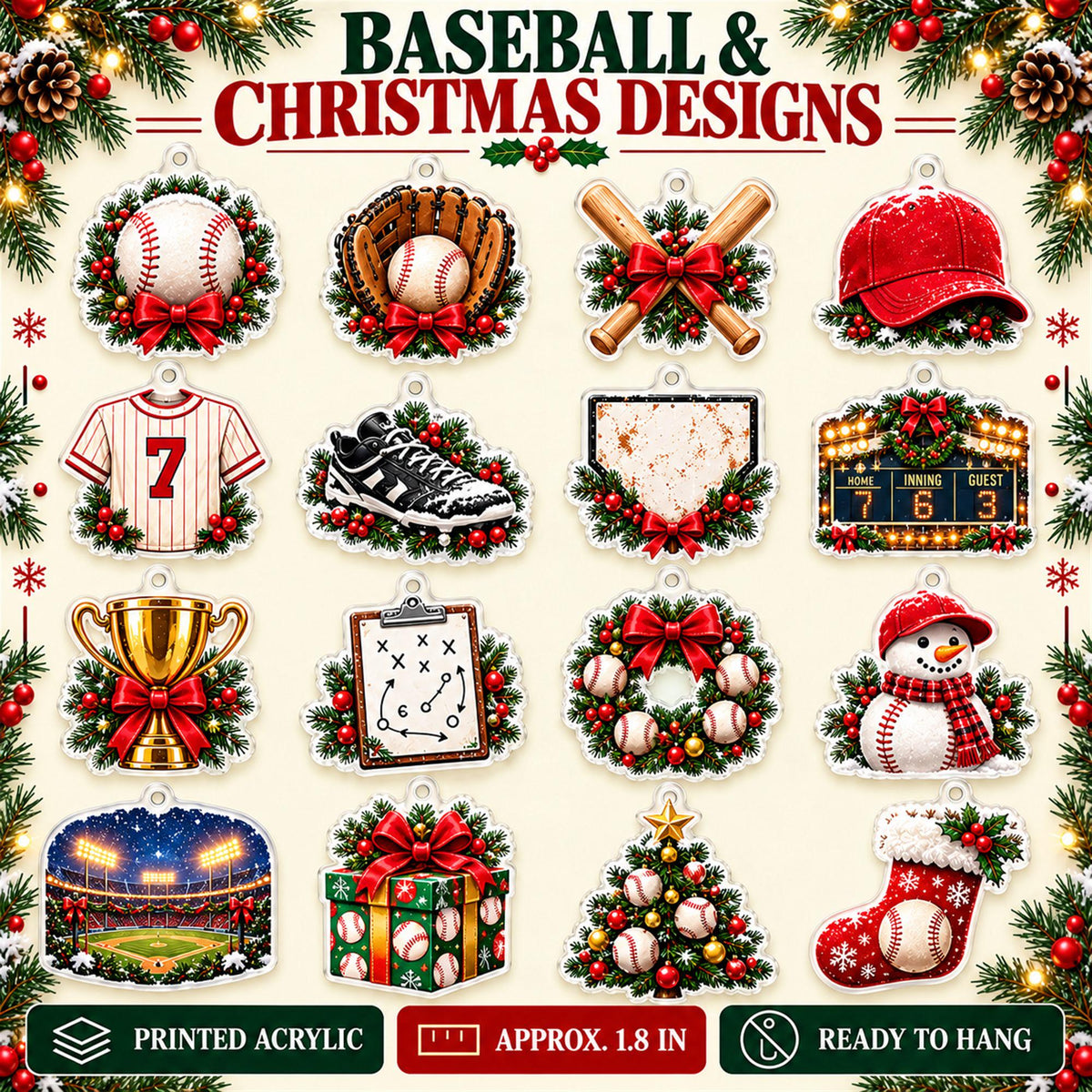 Personalized Baseball Advent Calendar with 24 Custom Photo Acrylic Ornaments, Player Number Christmas Gift for Baseball Family and Coach