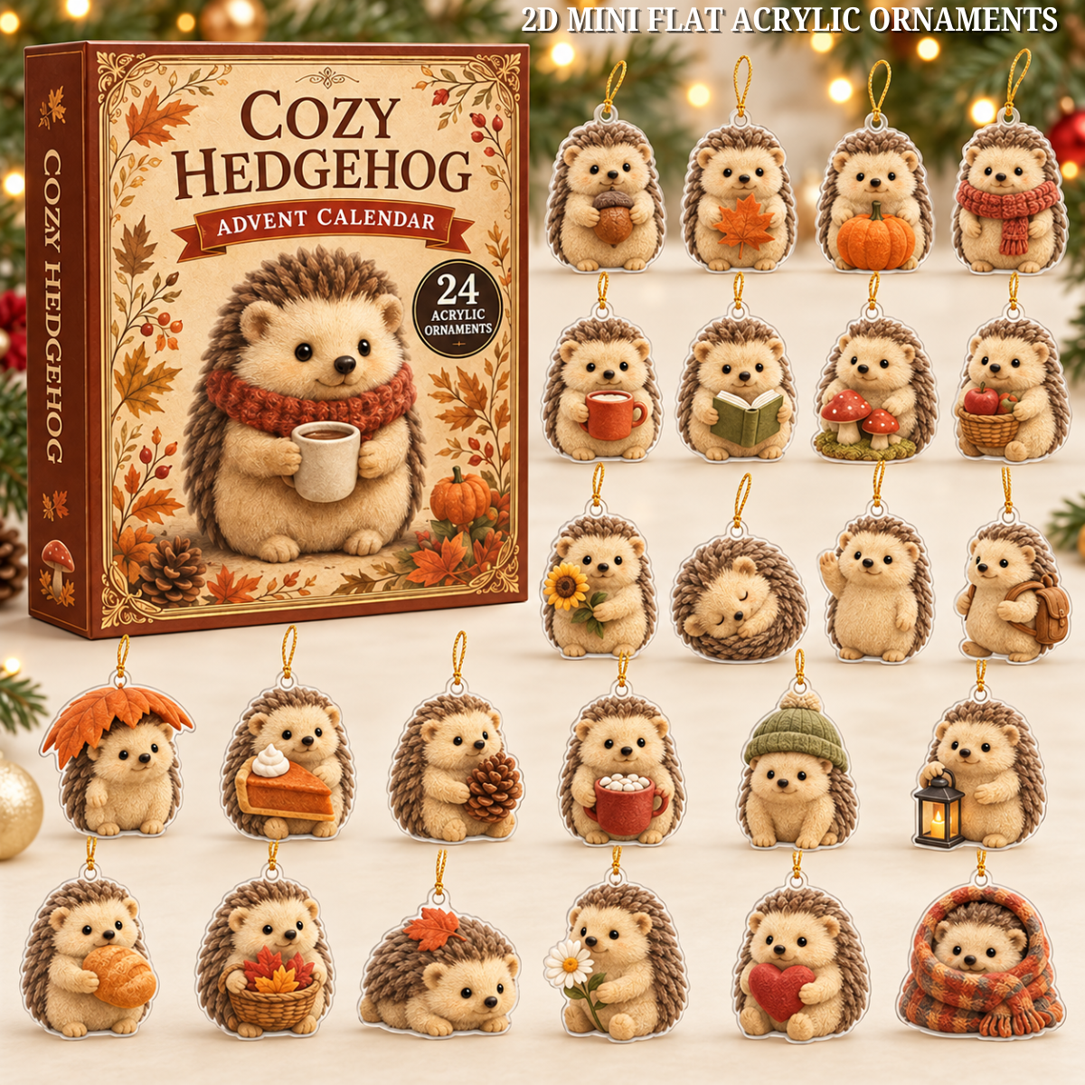 Cozy Hedgehog Advent Calendar 2026 - 24-Day Festive Countdown, Acrylic Charms Blind Box - Gift For Hedgehog Lovers