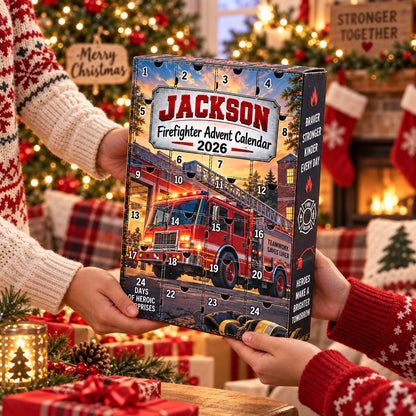 Personalized Firefighter Advent Calendar 2026, Custom Firefighter Blind Box, 24 Day Christmas Countdown with Firefighter Ornament Set