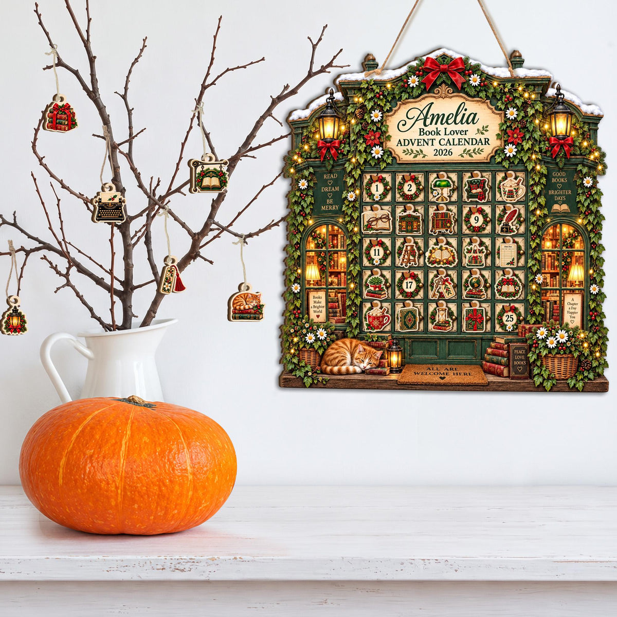 Personalized Book Lover Wooden Advent Calendar: Custom Bookstore Christmas Countdown