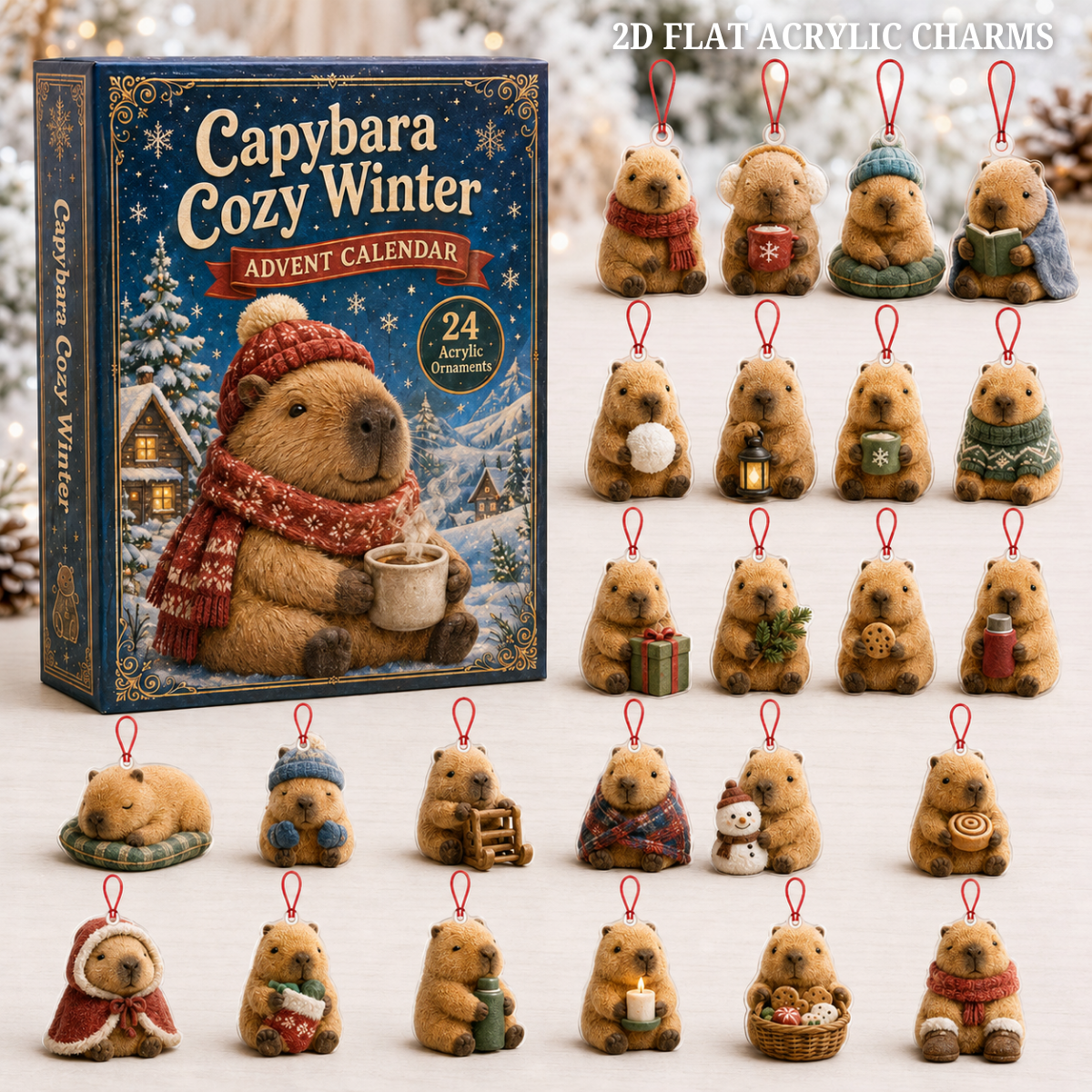 Capybara Cozy Winter Advent Calendar 2026 - 24-Day Festive Countdown, Acrylic Charms Blind Box - Gift For Capybara Lovers