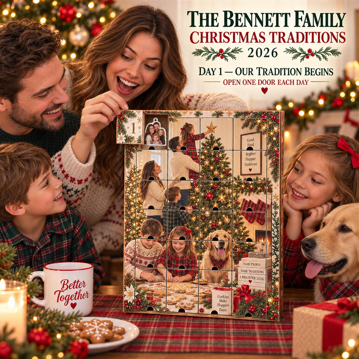 Personalized Family Advent Calendar with 24 Custom Photo Acrylic Ornaments, Christmas Traditions Gift, Custom Family Keepsake for Home