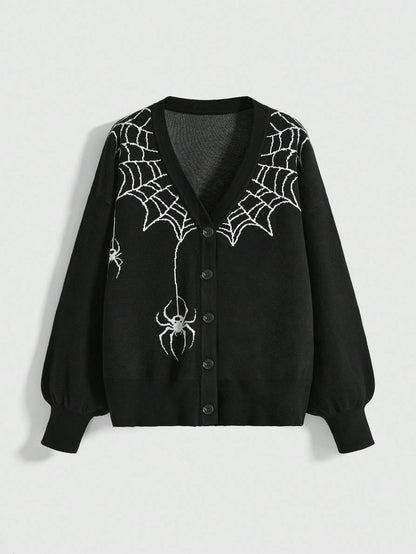 Women Gothic Spider Web Knit Cardigan
