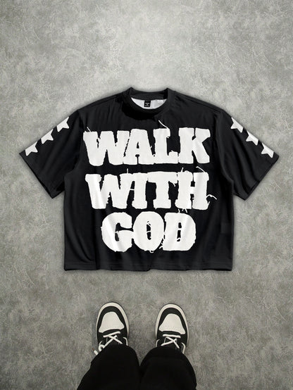 Walk With God Oversized White Graphic T-Shirt