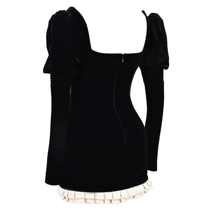 French Maid Ruched Velvet Mini Dress