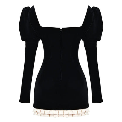 French Maid Ruched Velvet Mini Dress