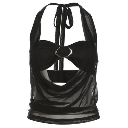 Midnight Sheer Halter Crop Top