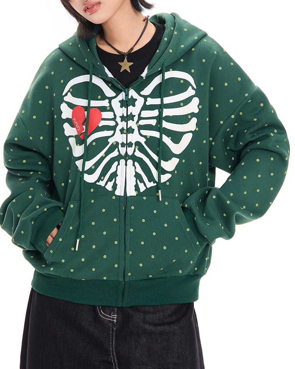 Broken Heart Skeleton Zip Up Hoodie