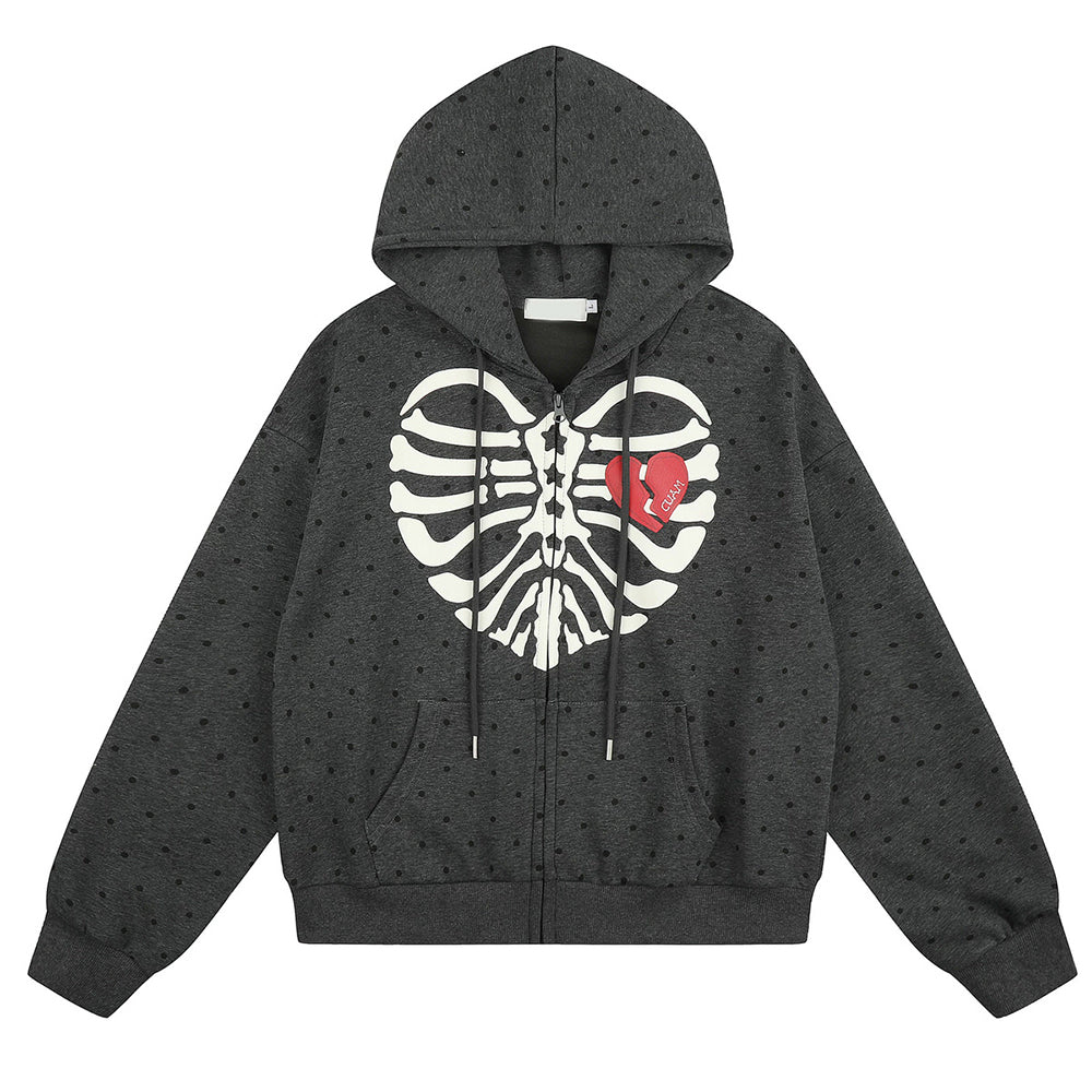 Broken Heart Skeleton Zip Up Hoodie