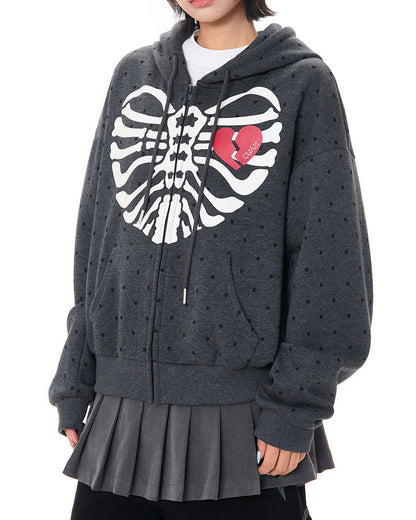 Broken Heart Skeleton Zip Up Hoodie