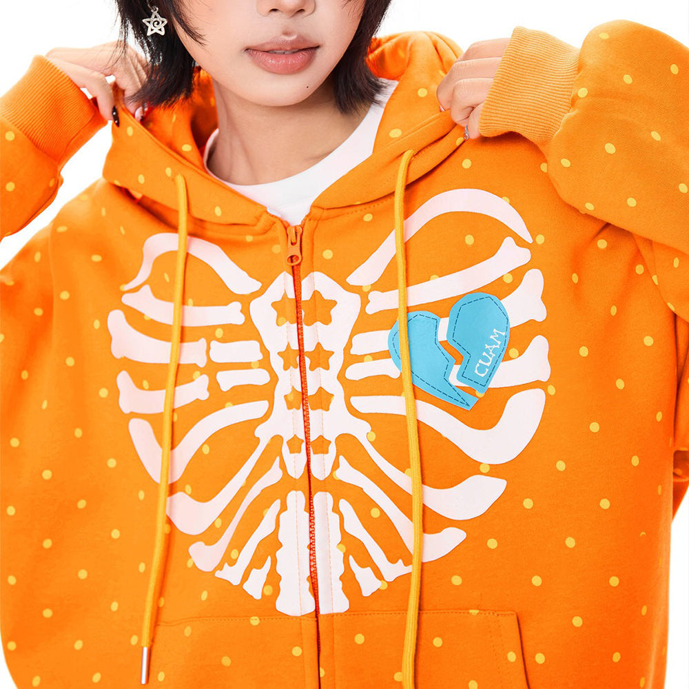 Broken Heart Skeleton Zip Up Hoodie
