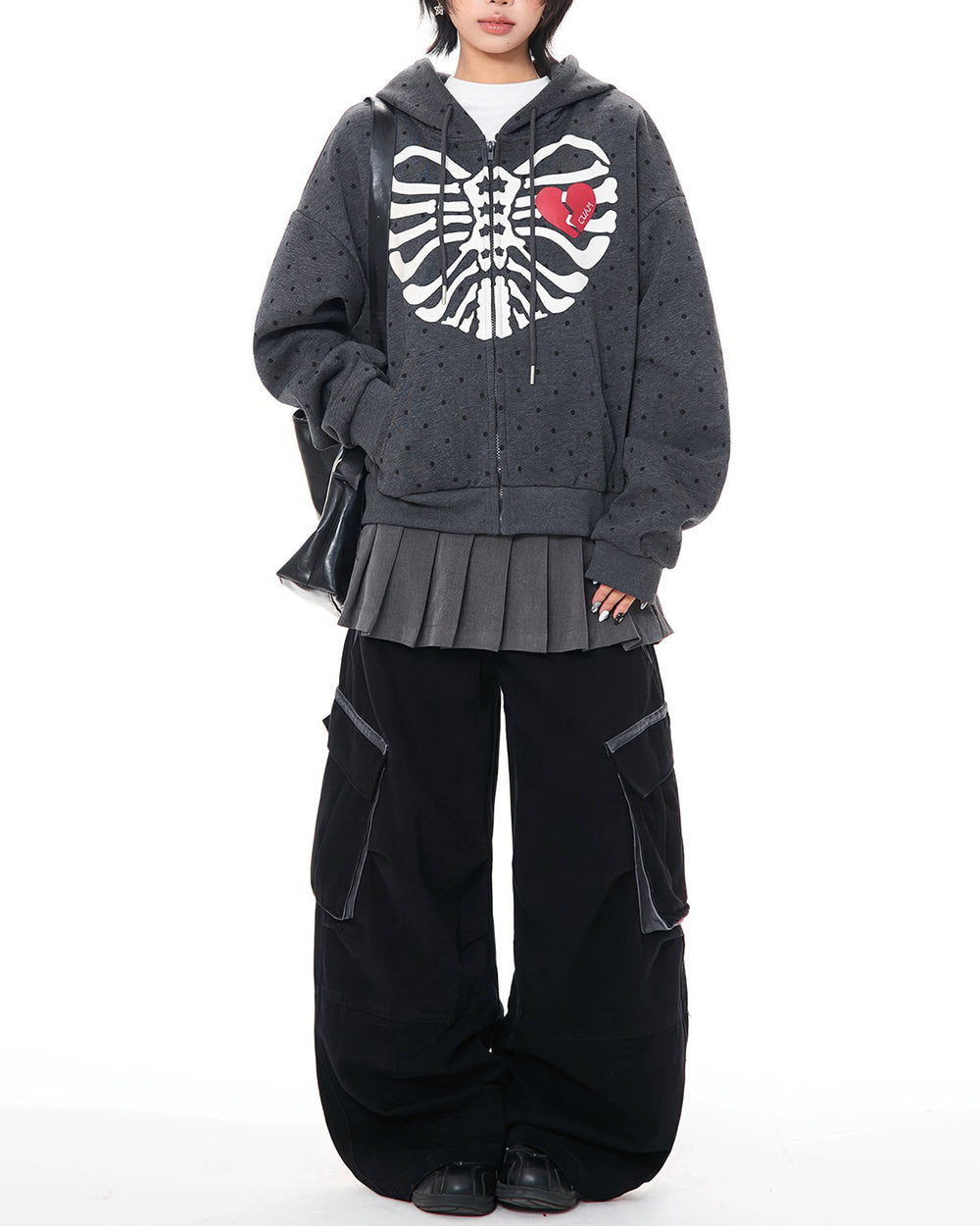 Broken Heart Skeleton Zip Up Hoodie