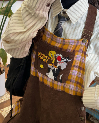 Brown Corduroy 90s Cartoon Dungarees
