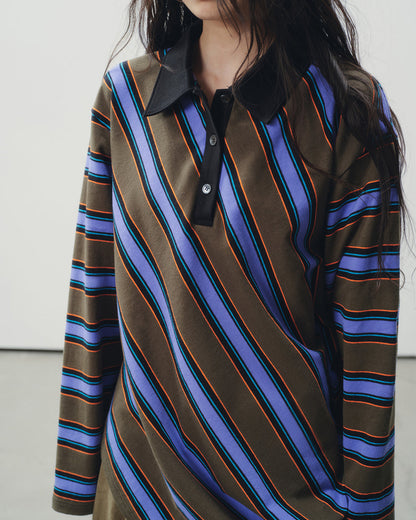 Brown Blue Stripe Rugby Polo