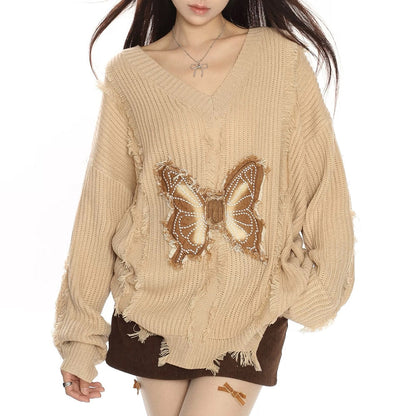 Butterfly Aesthetic Distressed Sweater