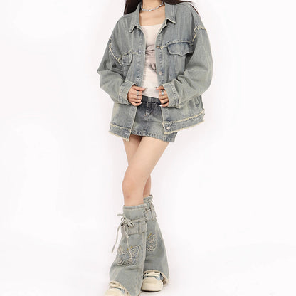 Butterfly Patch Y2K Denim Jacket