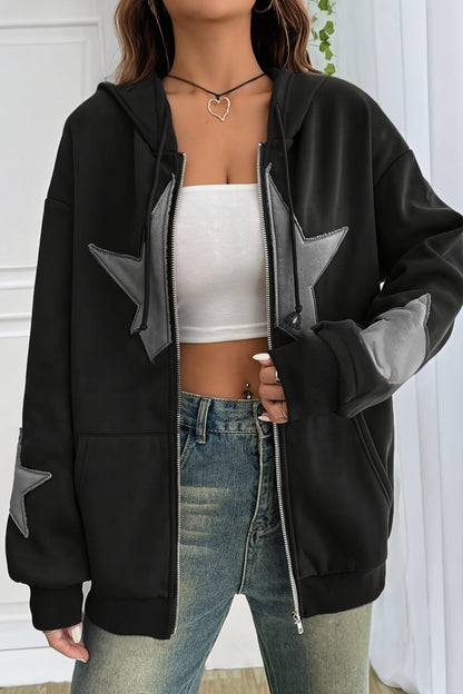 Star Contrast Oversize Zip Hoodie