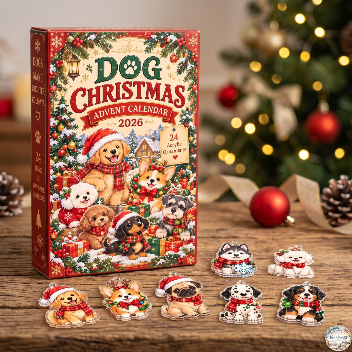 Dog Christmas Advent Calendar 2026 | 24 Day Countdown Gift Box with Personalized 2D Ornament
