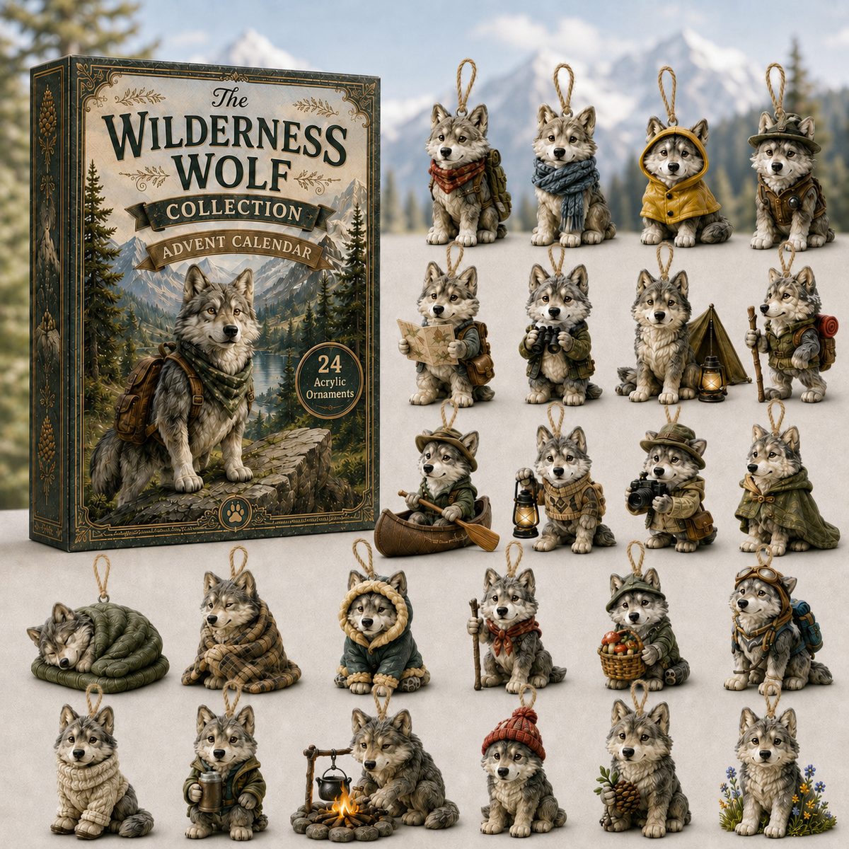 Wilderness Wolf Advent Calendar 2026 - 24-Day Festive Countdown, Acrylic Charms Blind Box - Gift For Wolf Lovers