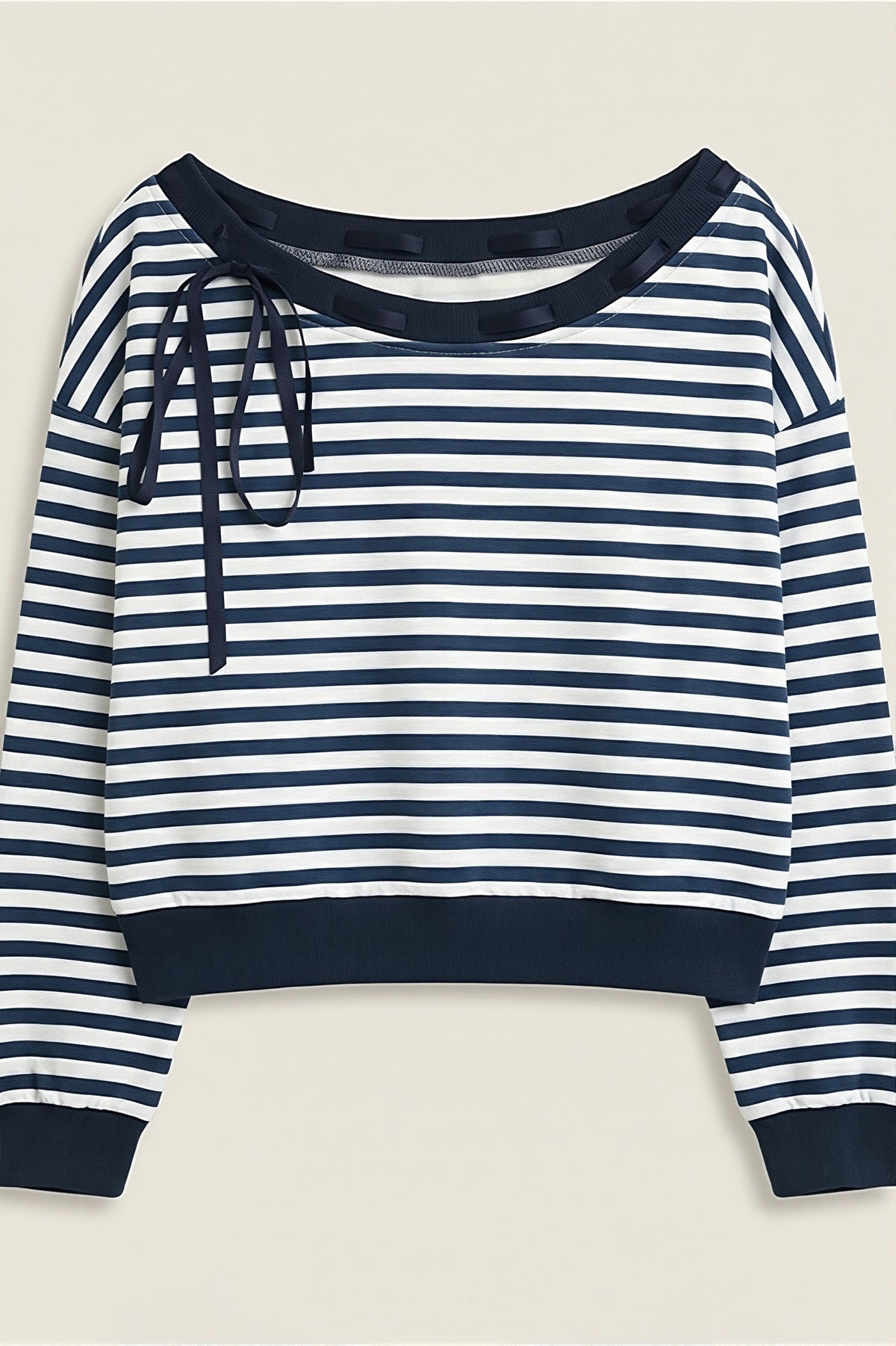 Striped Off Shoulder Pullover Sweatshirt