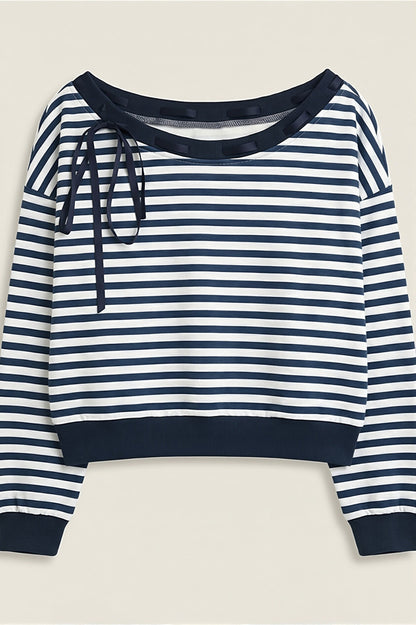 Striped Off Shoulder Pullover Sweatshirt