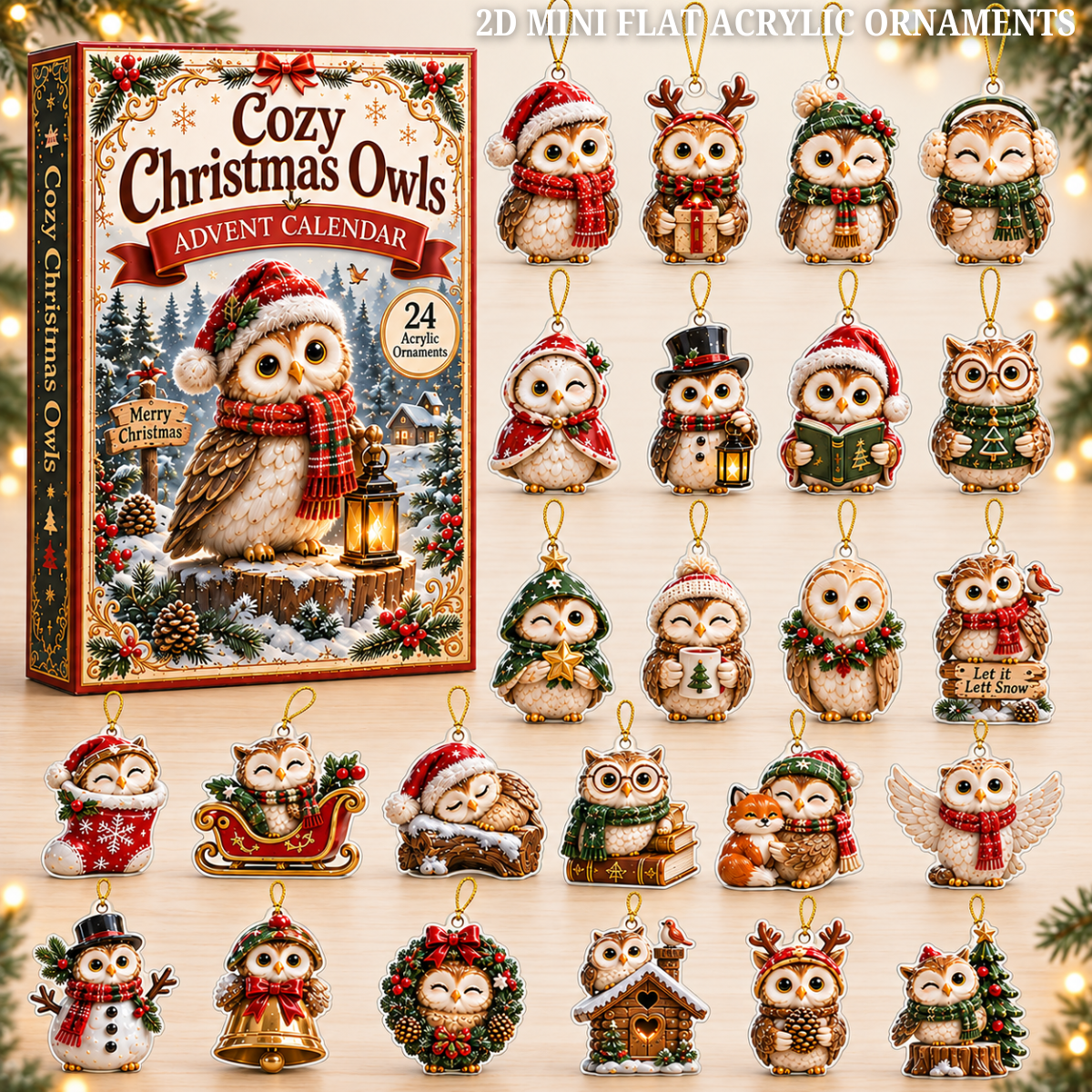 Festive Christmas Owl Advent Calendar 2026 - 24-Day Festive Countdown, Acrylic Charms Blind Box - Gift For Owl Lovers