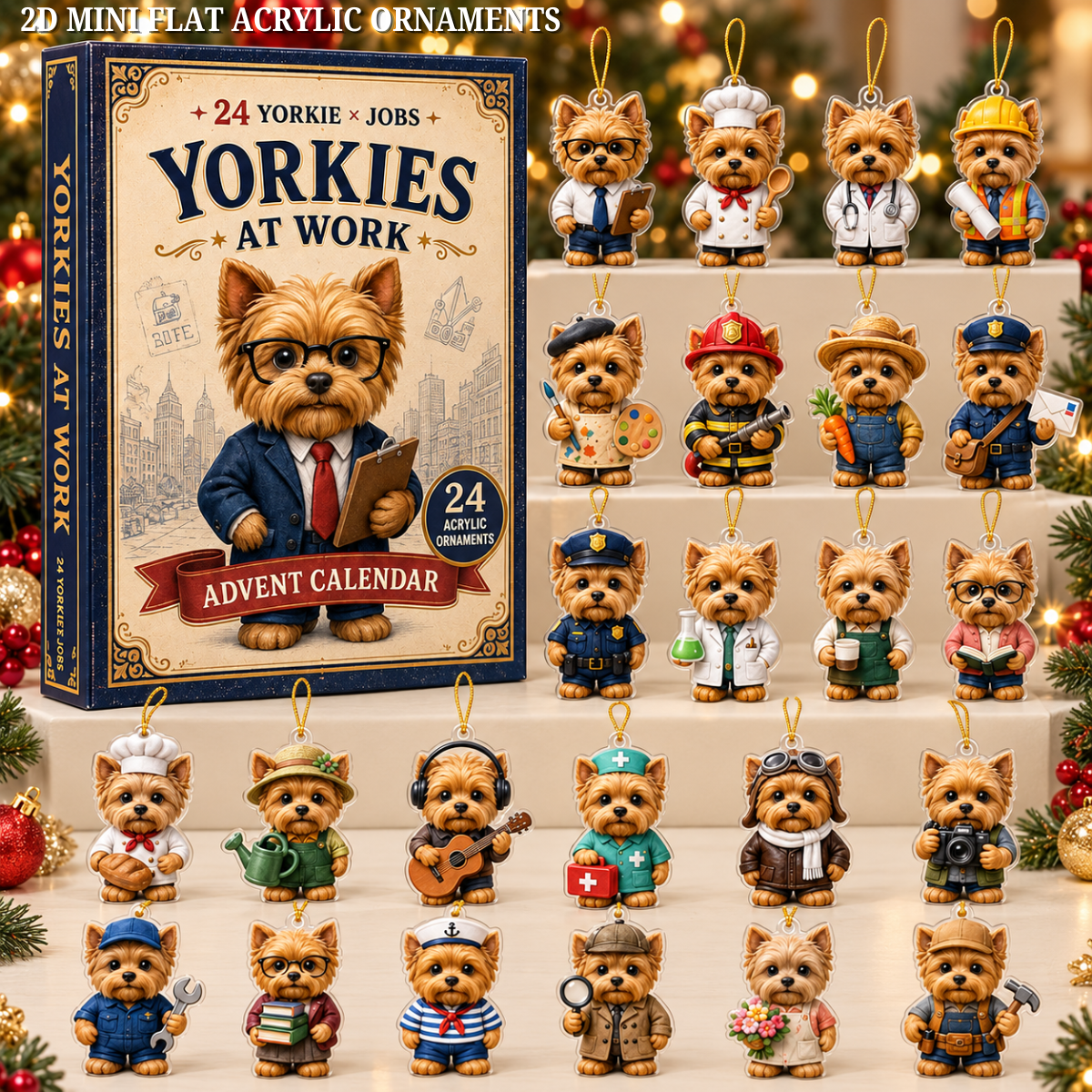 Yorkies At Work Advent Calendar 2026 - 24-Day Festive Countdown, Acrylic Charms Blind Box - Gift For Yorkshire Terrier Lovers