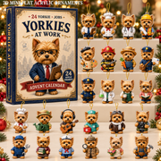 Yorkies At Work Advent Calendar 2026 - 24-Day Festive Countdown, Acrylic Charms Blind Box - Gift For Yorkshire Terrier Lovers