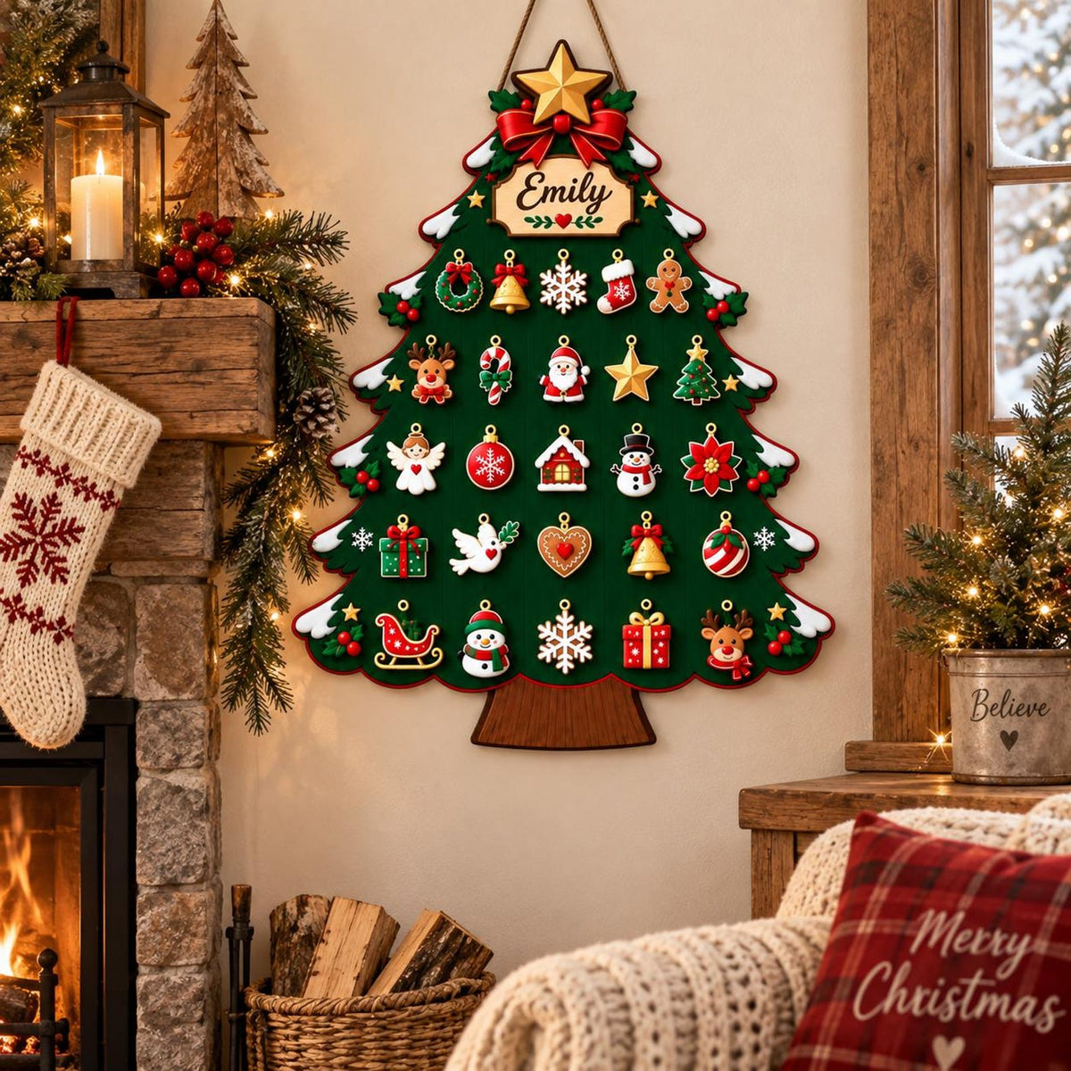 Wooden Advent Calendar Christmas Tree, Personalized 24 Days Reusable Countdown Tree, Christmas Countdown Calendar, Kids Holiday Gift
