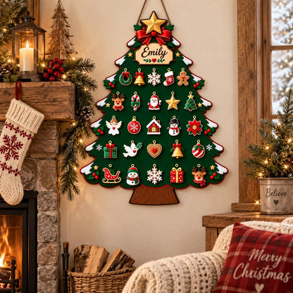 Wooden Advent Calendar Christmas Tree, Personalized 24 Days Reusable Countdown Tree, Christmas Countdown Calendar, Kids Holiday Gift