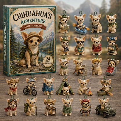 Chihuahua Outdoor Adventure Advent Calendar 2026 - 24-Day Festive Countdown, Acrylic Charms Blind Box - Gift For Dog Lovers