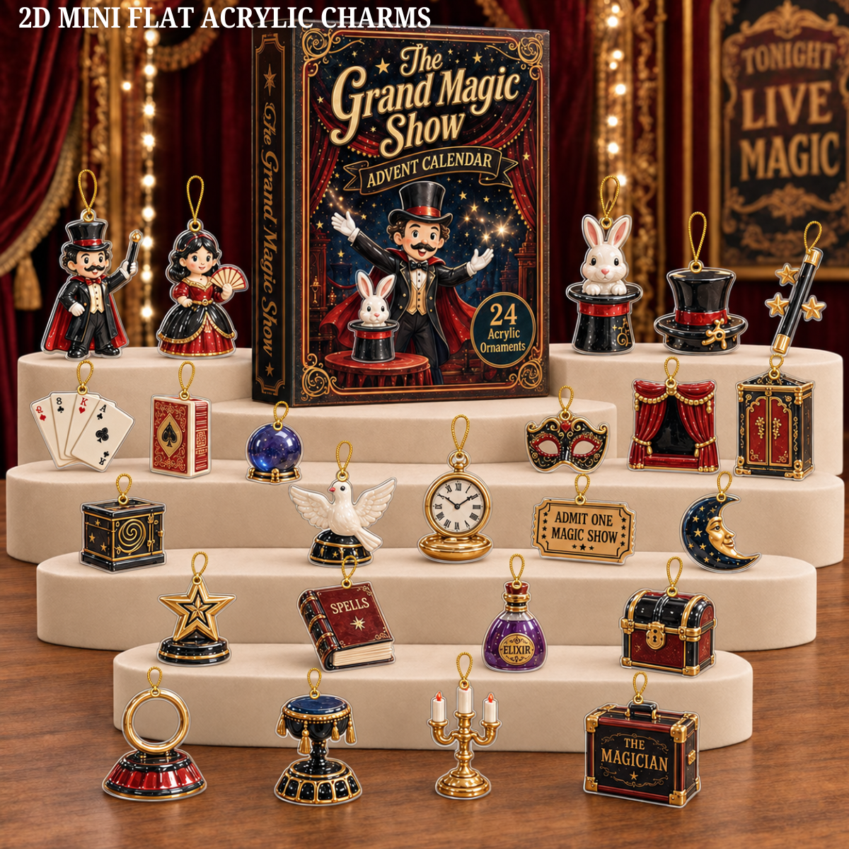 The Grand Magic Show Advent Calendar 2026 - 24-Day Festive Countdown, Acrylic Charms Blind Box - Gift For Magic Lovers