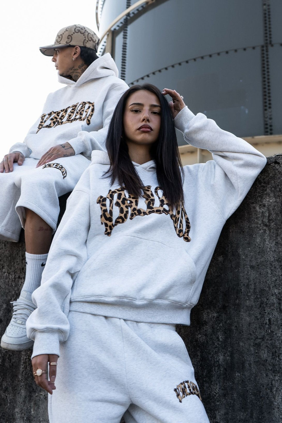 Leopard Lined Embroidered Letter Hoodie