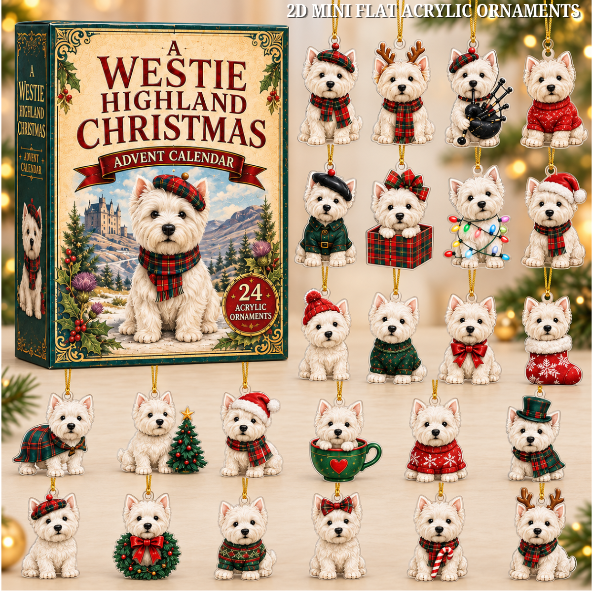 A Westie Highland Christmas Advent Calendar 2026 - 24-Day Festive Countdown, Acrylic Charms Blind Box - Gift For Dog Lovers