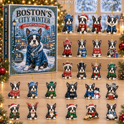 Boston's City Winter Advent Calendar 2026 - 24-Day Festive Countdown, Acrylic Charms Blind Box - Gift For Dog Lovers