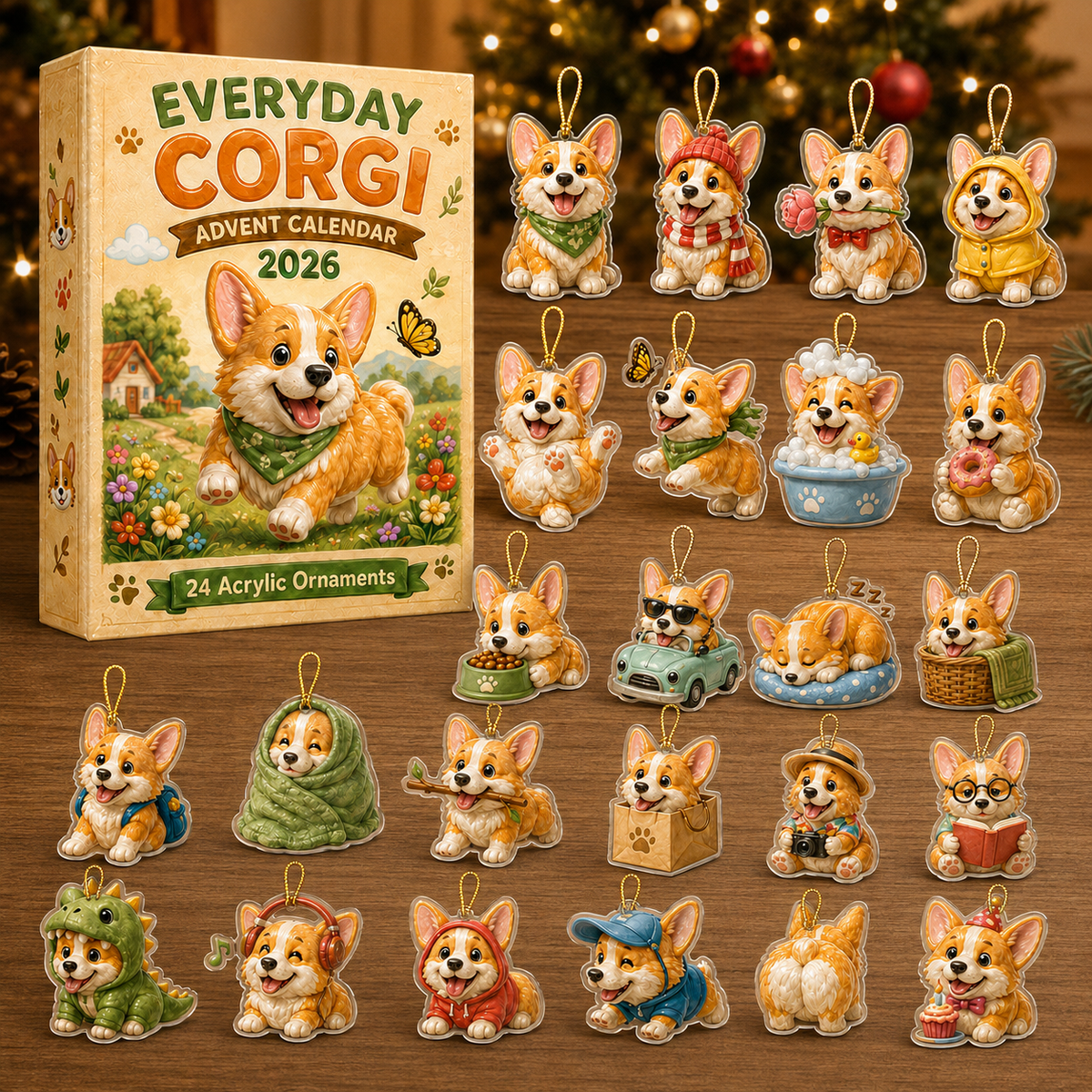 Everyday Corgi Advent Calendar 2026 - 24-Day Festive Countdown, Acrylic Charms Blind Box - Gift For Corgi Lovers