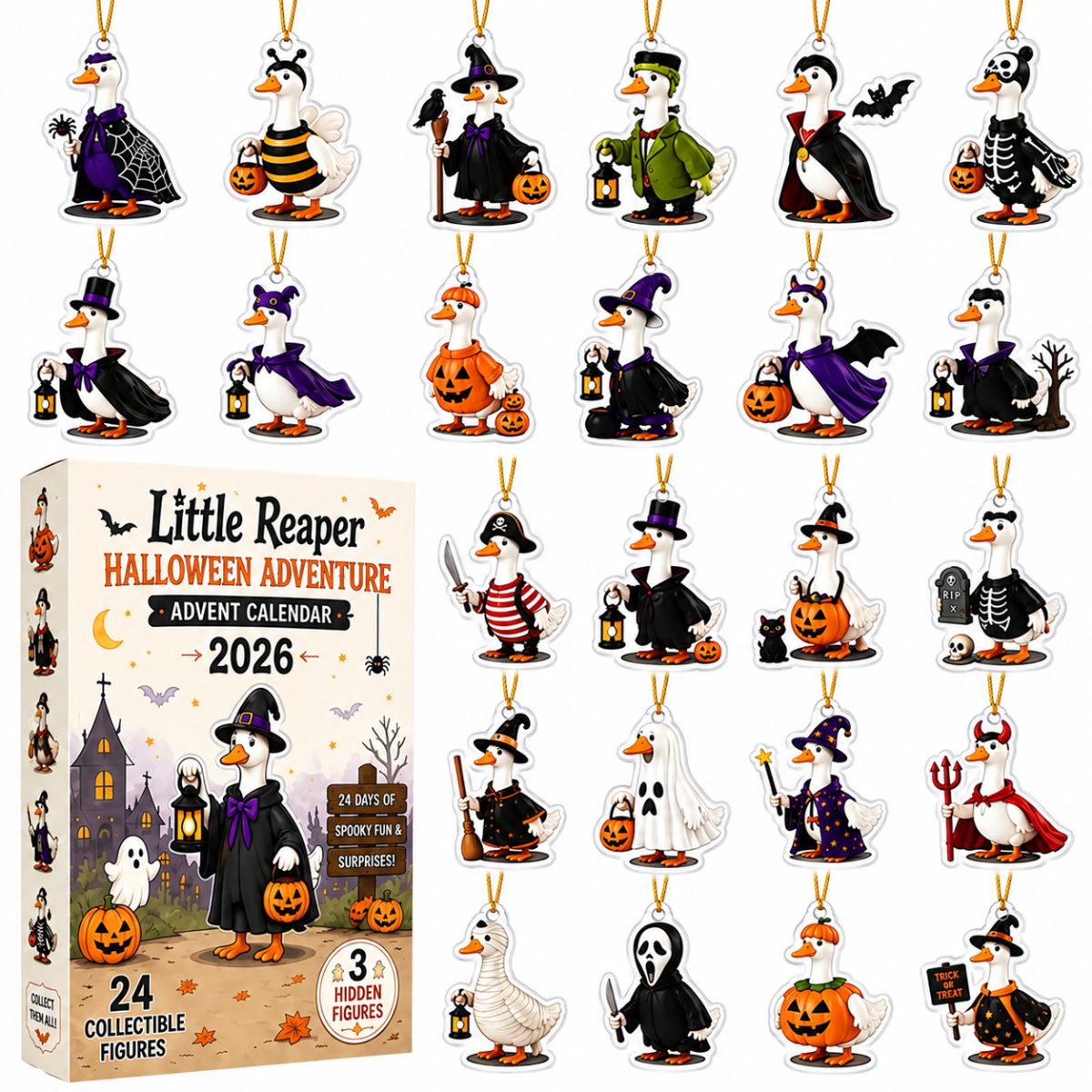 2026 Halloween Goose Advent Calendar – 24 Days of Spooky 2D Acrylic Goose Ornaments, Funny Trick-or-Treat Countdown Box & Cute Collector Gift for Goose Lovers