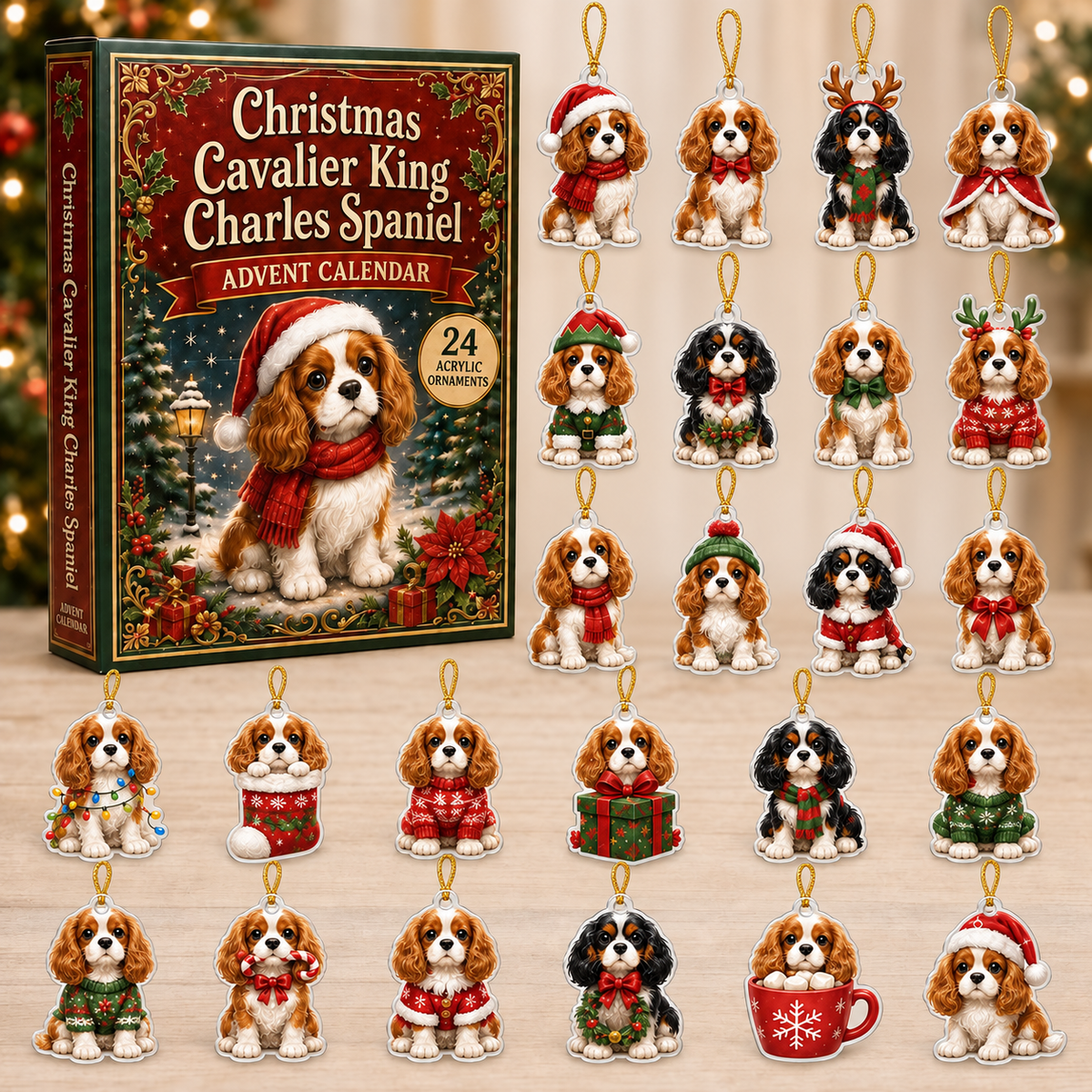 Christmas Cavalier King Charles Spaniel Advent Calendar 2026 - 24-Day Festive Countdown, Acrylic Charms Blind Box - Gift For Dog Lovers