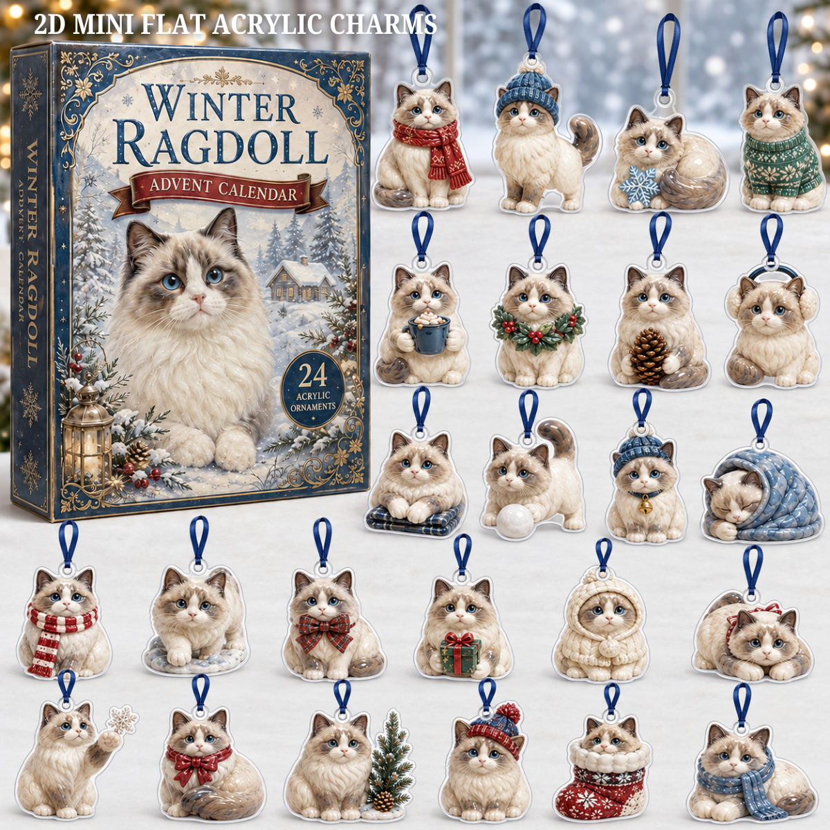 Winter Ragdoll Advent Calendar 2026 - 24-Day Festive Countdown, Acrylic Charms Blind Box - Gift For Cat Lovers