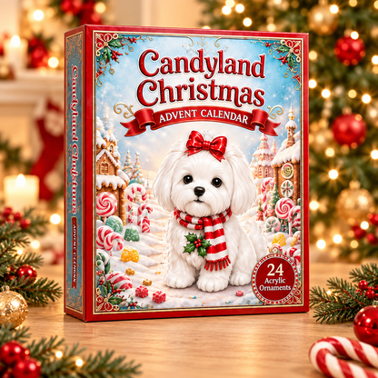 Maltese Candyland Christmas Advent Calendar 2026 - 24-Day Festive Countdown, Acrylic Charms Blind Box - Gift For Dog Lovers