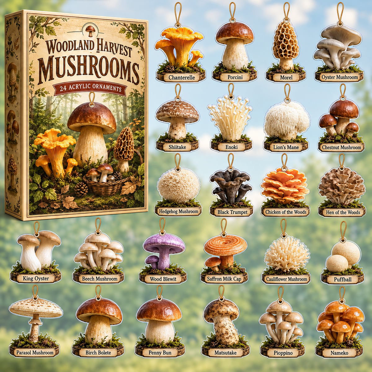 Woodland Harvest Mushrooms Advent Calendar 2026 - 24-Day Festive Countdown, Acrylic Charms Blind Box - Gift For Nature Lovers