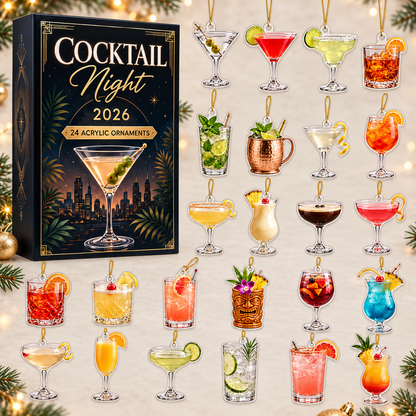 Cocktail Night Advent Calendar 2026 - 24-Day Festive Countdown, Acrylic Charms Blind Box - Gift For Cocktail Lovers