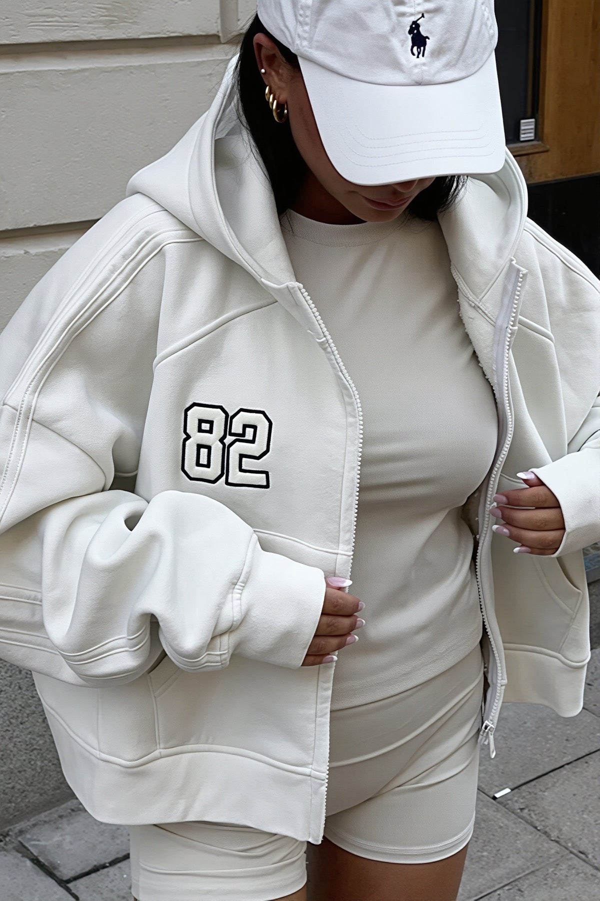 Number Patch Cropped Zip Hoodie