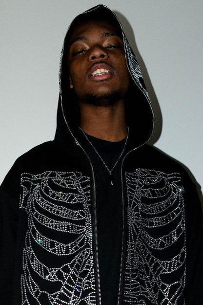 Rhinestone Skull Mask Full Zip Hoodie