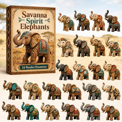 Savanna Spirit Elephants Advent Calendar 2026 - 24-Day Festive Countdown, Wooden Charms Blind Box - Gift For Elephant Lovers