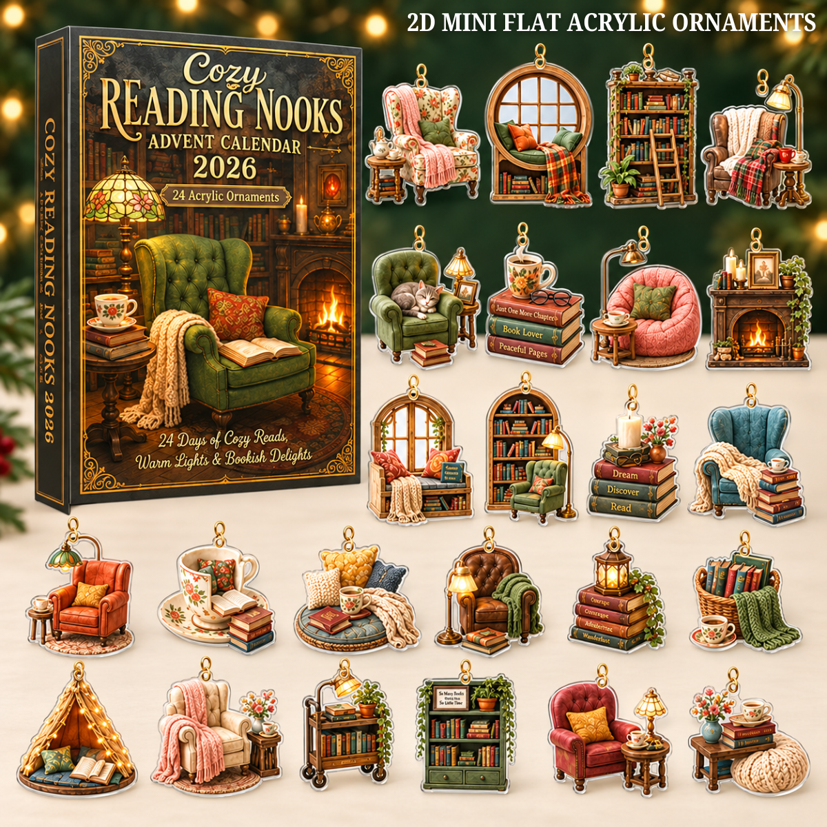 Cozy Reading Nooks Advent Calendar 2026 - 24-Day Festive Countdown, Acrylic Charms Blind Box - Gift For Reading Lovers