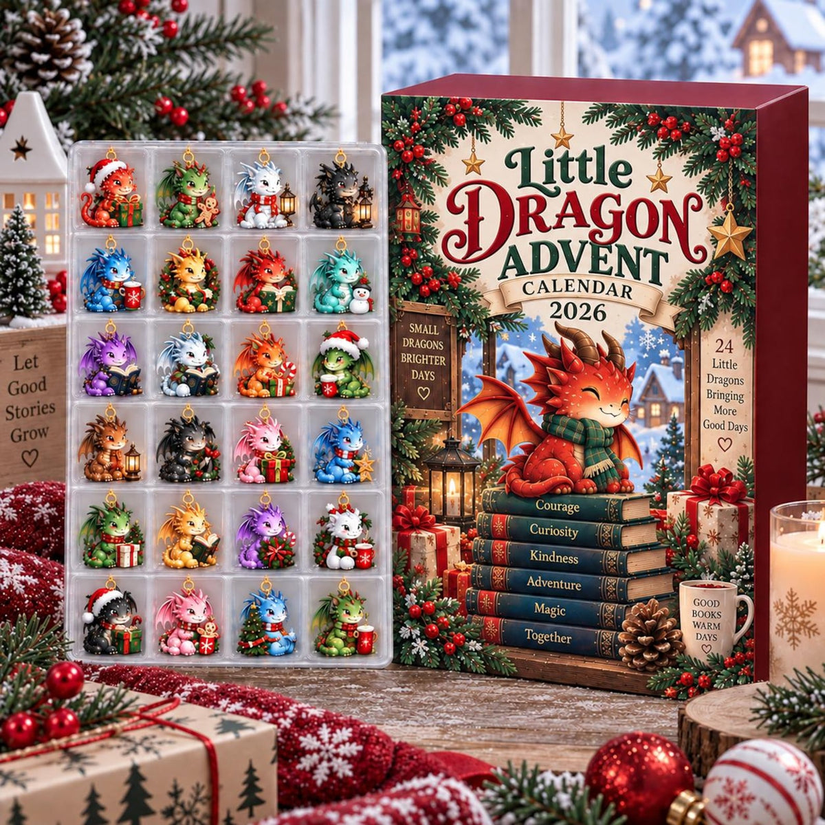 Baby Dragon Advent Calendar, 24 Fantasy Tree Ornaments 2026